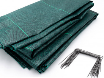 Kit : Toile de paillage 130g/m² verte + agrafes